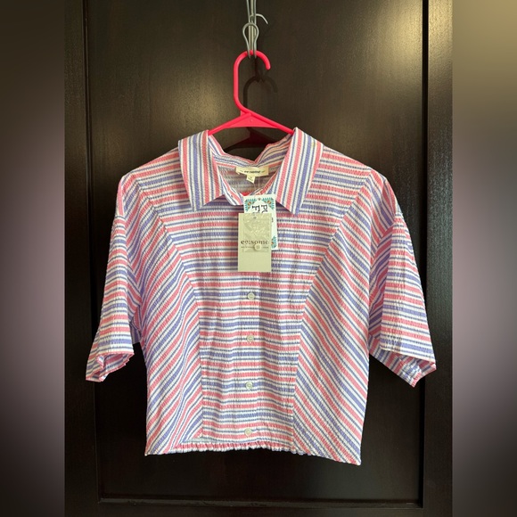 eesome Tops - Eesome Button Down Shirt Pink and Blue Stripes with ruched back
Size Medium
NWT